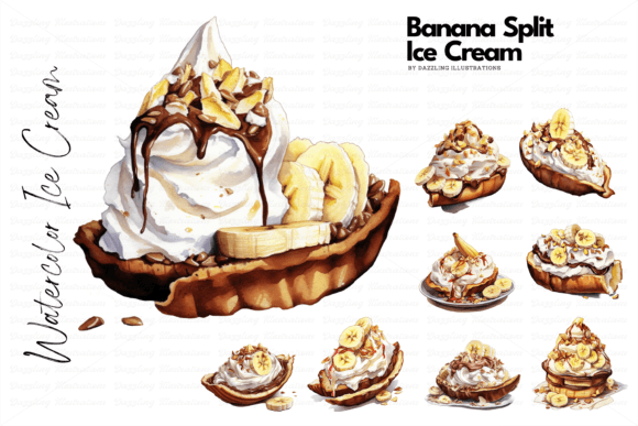 Banana Split Ice Cream Watercolor Set