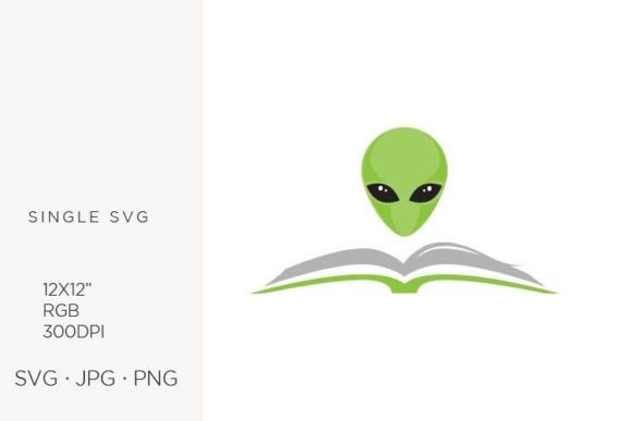 Book & Green Alien Head: Creative Design Ideas