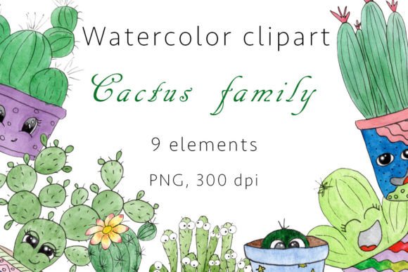 Cactus Family Watercolor Clipart, PNG: Elevating Your Creative Projects with High-Resolution Digital Art