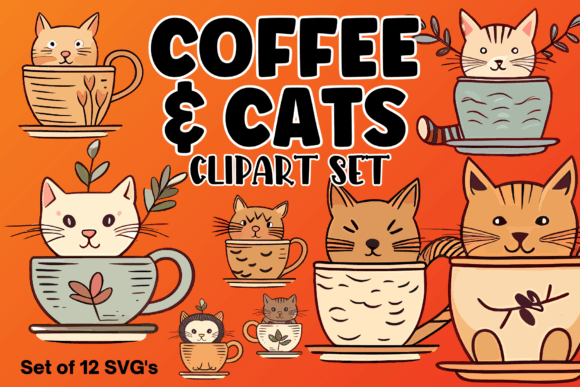 Coffee and Cat Clipart Set: 8 SVGs for Creators