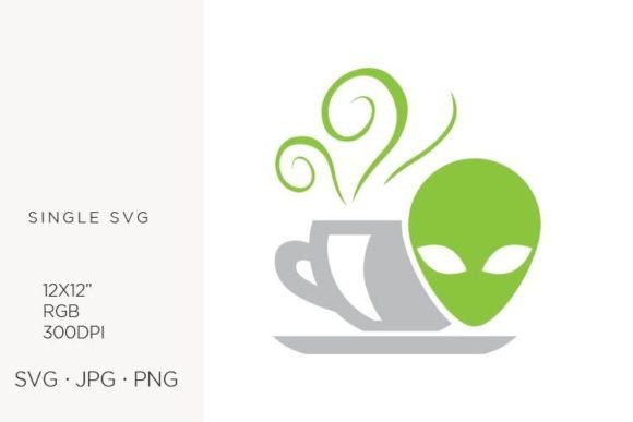 Cup of Tea and Green Alien Head Vector Art