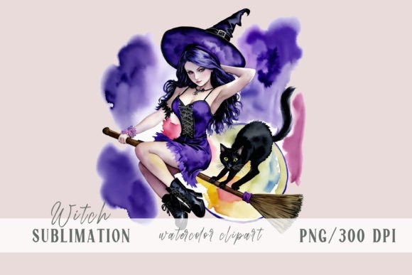 Evaluating Cute Watercolor Witch and Cat Clipart for Creative Projects