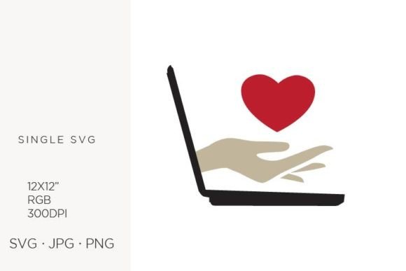 Evaluating the Laptop, Red Heart and Human Hand Vector Design