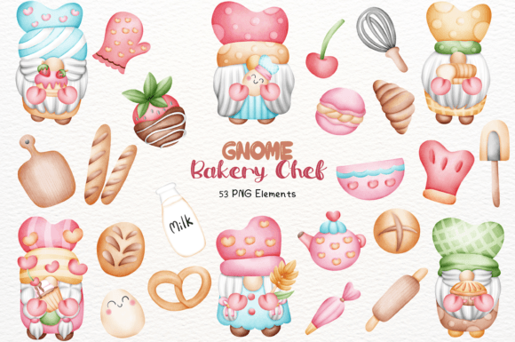 Mastering the Gnome Chef Bakery 53 Cliparts Collection for Professional Design