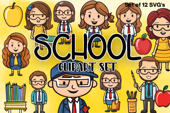 Unleashing Classroom Creativity with the School Teachers and Pupils Clipart Set