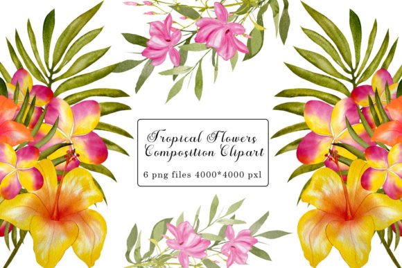 Watercolor Tropical Flowers Clipart, Png