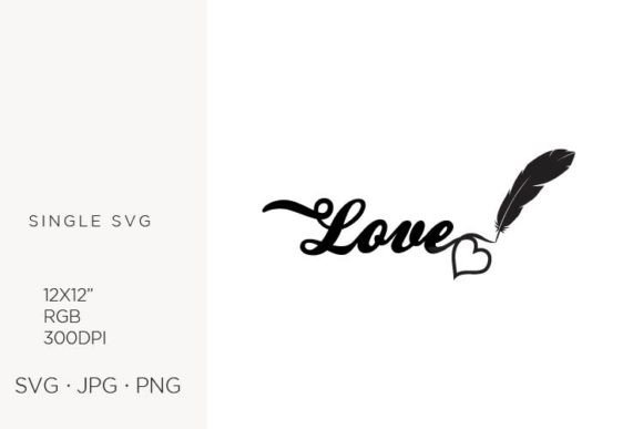 Word Love with Heart and Feather Pen: Elevating Digital Creativity Through Versatile Vector Art